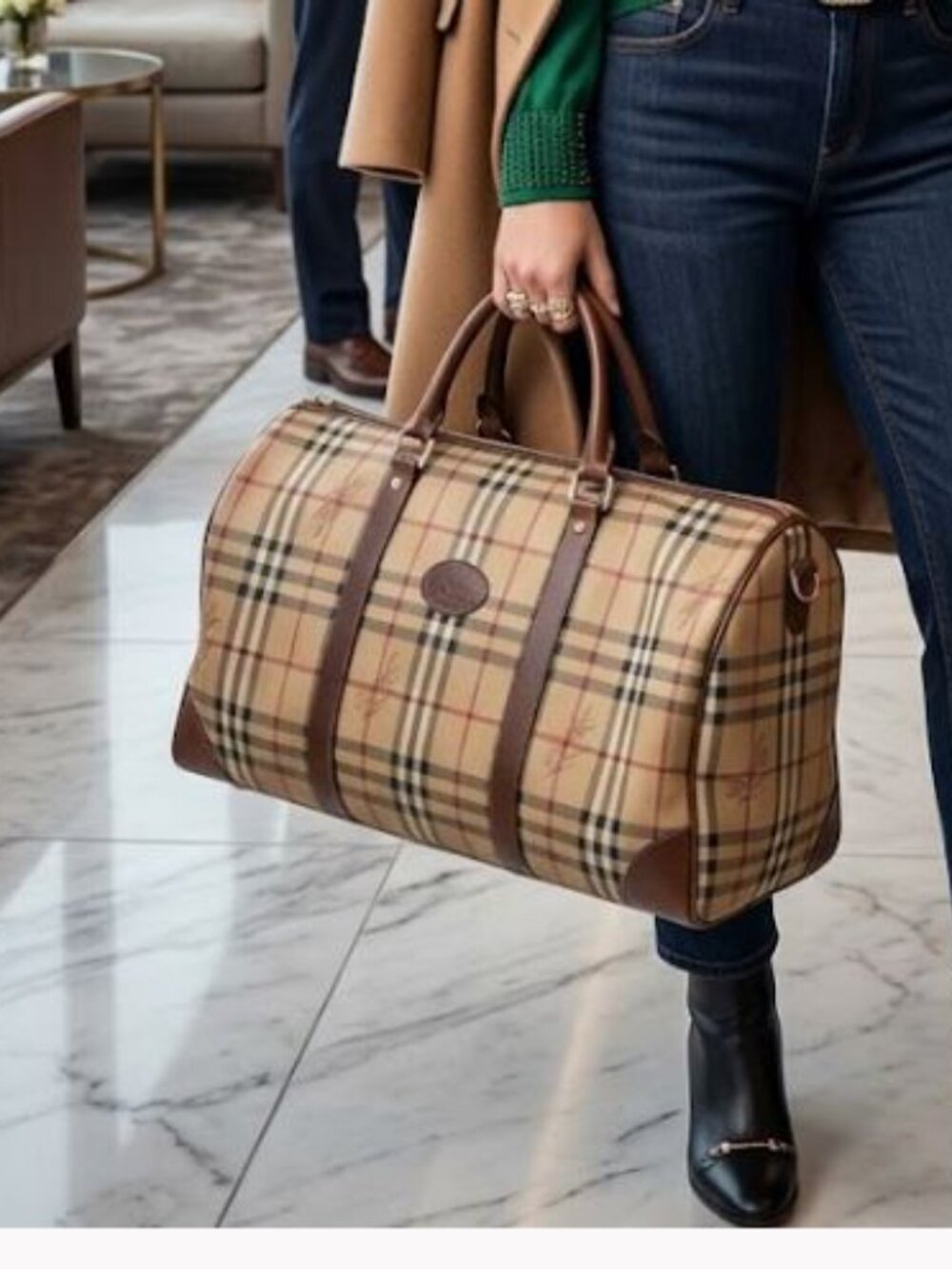 vintage Burberrys Nova Check Large Duffle / Weekender Bag.